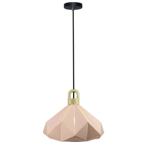 Suspension E27 Pastel Wooden Prism - Rose, Ø32 x 27 cm, sans source lumineuse