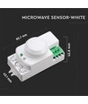 Mikrovågsrörelsesensor med manual override - 360°, 1-8m räckvidd, IP20, vit, max 300W LED