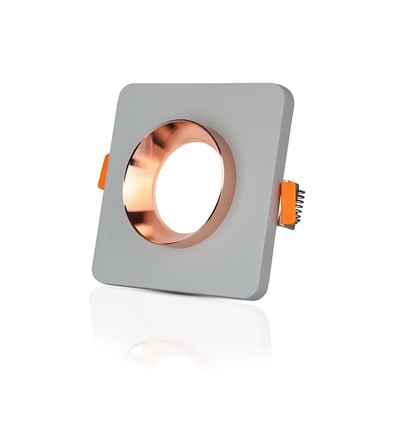 Spot encastrable GU10 carré en plâtre - Béton gris avec anneau or rose mat, IP20 intérieur, sans source lumineuse