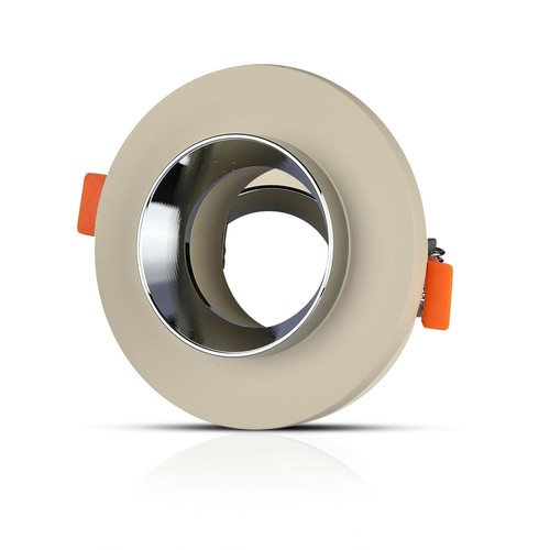 GU10 inbouwspot van beton/metaal - Rond, off-white met chroom onderkant, IP20 binnen