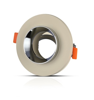 GU10 inbouwspot van beton/metaal - Rond, off-white met chroom onderkant, IP20 binnen