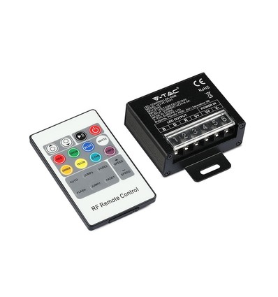 RGB LED controller med 20-knappers RF fjernkontroll - 12V/24V, 3 kanaler, max 480W, IP20