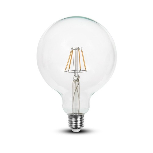 E27 6W LED filament pære - G125, 806lm, 6400K, klart glass, 300°