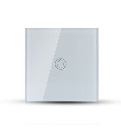 1-trykks touch ringeklokke bryter, hvit - Glass cover, innebygd, IP20 innendørs