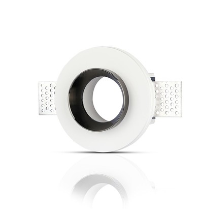 GU10 innbyggingsspot i gips - Rund, hvit/krom, Ø10cm, IP20, uten lyskilde