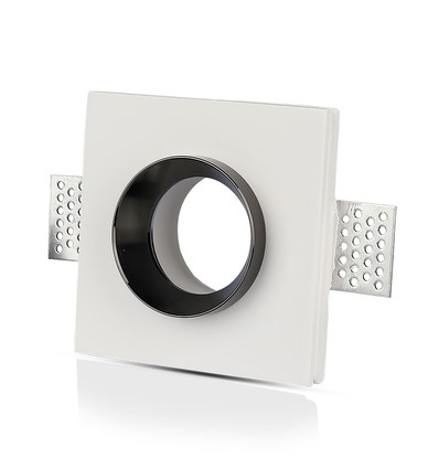 GU10 gips innbyggingsspot, kvadratisk - Hvit + krom, 100x100mm, IP20, 5 års garanti