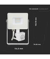 Projecteur LED 10W avec capteur, blanc - LED Samsung, IP65, PIR