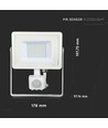 Projecteur LED 30W avec capteur - LED Samsung, 2400lm, IP65, blanc chaud