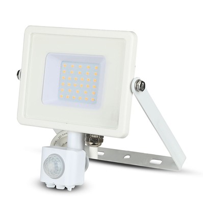 30W LED flomlys med sensor, Samsung LED - IP65, hvit, 3000K
