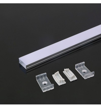 2m Alu profil för LED strips, ytmontering - Silver, opal cover, invändig bredd 21,5 mm, IP20