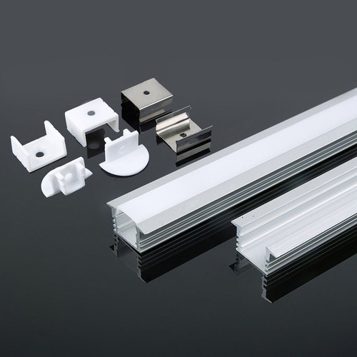 2m aluminium inbouwprofiel met melkwit cover - Zilver, 2000x24,5x12,2mm, voor LED strips tot 12,5mm breedte