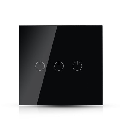 Interrupteur tactile WiFi 3 voies, noir - 2200W, compatible Google Home et Alexa, 3 Gang 1 Way