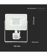 20W LED projektør med sensor - Samsung LED chip, hvid, IP65, varm hvid