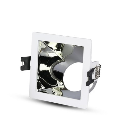 GU10 inbouwspot, vierkant - Wit/chroom, aluminium, gat: 80x80 mm, zonder lichtbron