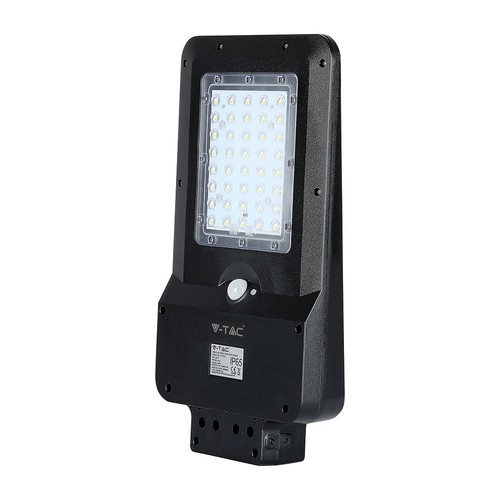 15W LED solcelle gatelykt - 1600lm, IP65, sort, bevegelsessensor, 7.4V lithium batteri