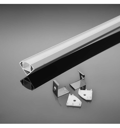 2m hvit hjørneprofil i aluminium - Inkl. melkehvitt deksel, 19x19mm, til LED strips