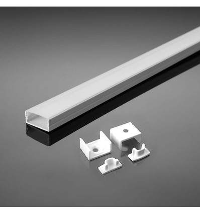 2m kit de montage de profilé en aluminium blanc - Incl. clips de montage, couvercle et embouts, 17,4x7mm, blanc