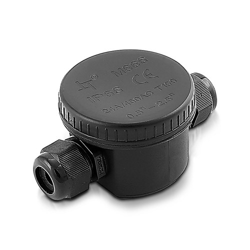 Vandtæt 2-vejs samleboks - IP66, sort, 24A, UV-resistent, 450V, til projektører