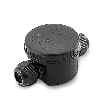 Vattentät 2-vägs kopplingsdosa - IP66, svart, 24A, UV-resistent, 450V, för strålkastare