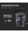 1W LED Nedgravningsspot Lys (12V) 6500K-Sort, IP67