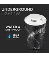1W LED steplight til innbygging, 12V - IP67, 4-veis lys, kald hvit, Ø6cm, hvit kant