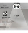 6W LED COB Hotel Downlight, RA95 - CREE chip, sølv reflektor, justerbar, indbygningsspot