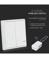 2-knops draadloze schakelaar, 1-wegs - IP54, wit, 86x86mm, batterijgevoed, bereik tot 600m