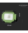 10W genopladelig LED projektør - Samsung LED chip, IP44, SOS flash, USB output, grøn/sort