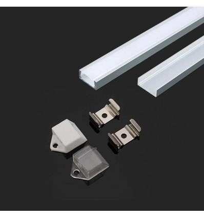 Kit de montage profilé aluminium 2m - Incl. clips de montage, couvercle et embouts, 15,55x5,9mm