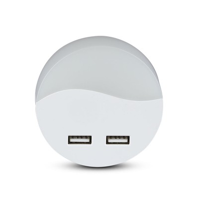 0,45W Natlampe med USB - Rund, 3000K, Automatisk tænding ved mørke, Samsung LED Chip