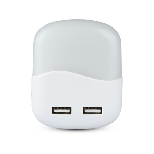 V-tac Natlampe med USB - Automatisk tænding ved mørke, Samsung chip, 0,45W, 3000K, firkantet