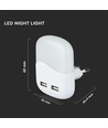 V-tac Lampe de Nuit avec USB - Allumage Automatique à l'Obscurité, Puce Samsung, 0,45W, 3000K, Carrée