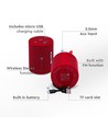 Enceinte Bluetooth portable 5W, Rouge - fonction TWS, batterie 1500mAh, avec câble Micro USB