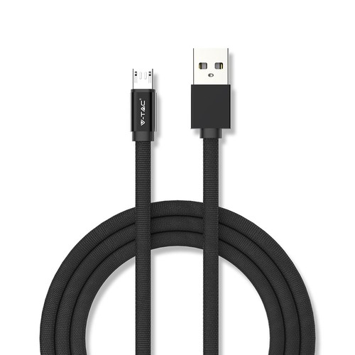MicroUSB-kabel 1m svart - Bomullsstoff, MicroUSB til USB-A