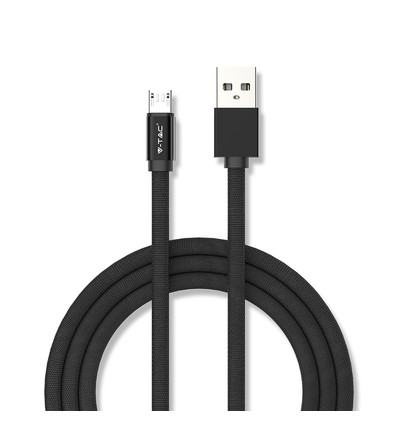 MicroUSB câble 1m noir - Tissu en coton, MicroUSB vers USB-A