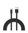 MicroUSB-kabel 1m svart - Bomullstyg, MicroUSB till USB-A