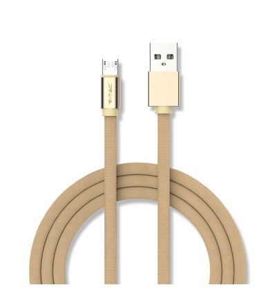 MicroUSB-kabel 1m mässingsfärgad - Bomullstyg, MicroUSB till USB-A