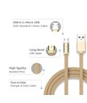 MicroUSB-kabel 1m messingfarget - Bomullsstoff, MicroUSB til USB-A
