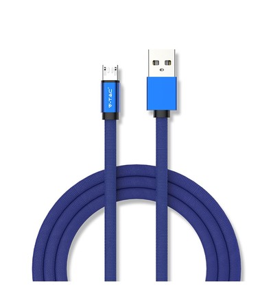 Câble Micro USB 1m, 2.4A - Bleu, Ruby Series, tresse en coton, charge rapide