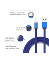 Câble Micro USB 1m, 2.4A - Bleu, Ruby Series, tresse en coton, charge rapide