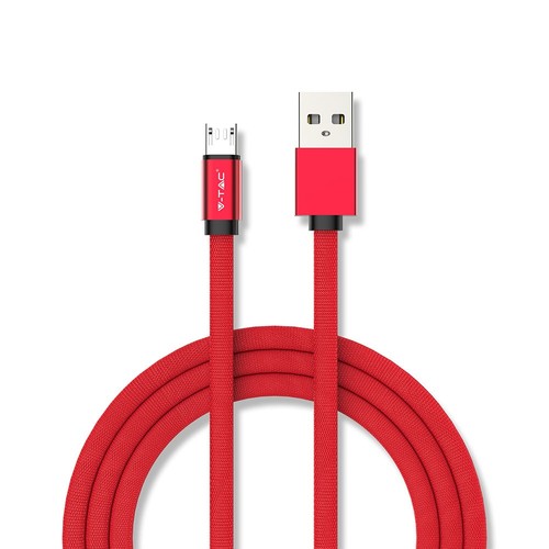 MicroUSB-kabel 1m röd - Bomullstyg, MicroUSB till USB-A