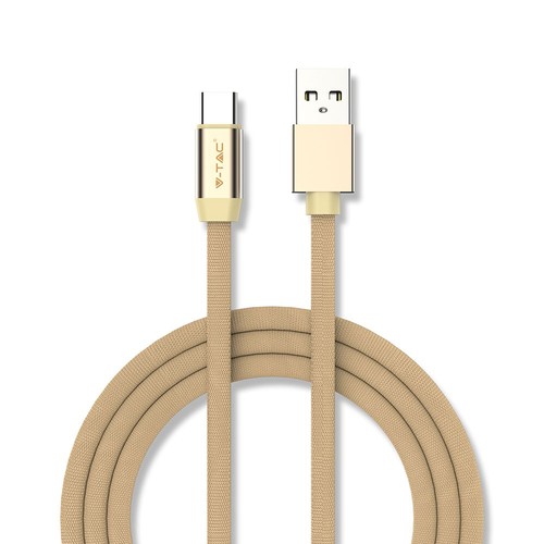 1m Type-C USB kabel i guld - Ruby Series, bomuldsflettet, USB-C til USB-A