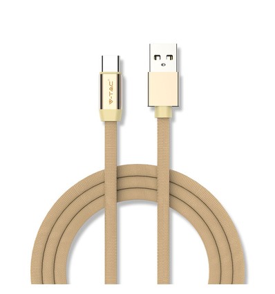 1m Type-C USB kabel i guld - Ruby Series, bomuldsflettet, USB-C til USB-A