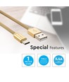 1m Type-C USB kabel in goud - Ruby Series, katoen gevlochten, USB-C naar USB-A