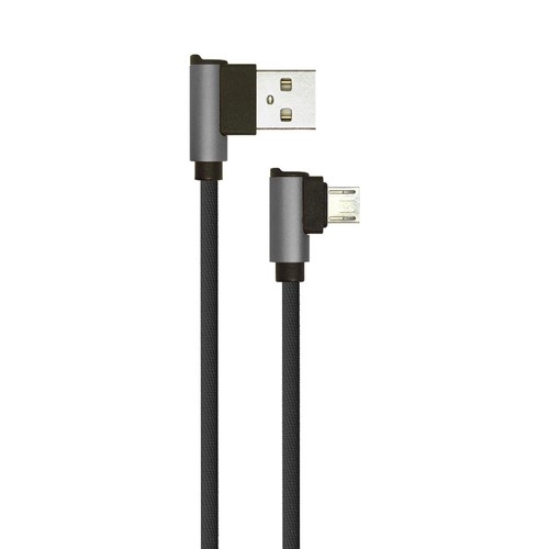 1m Micro USB kabel L-Type, 2.4A - Black Diamond Series, sort, vevd bomull