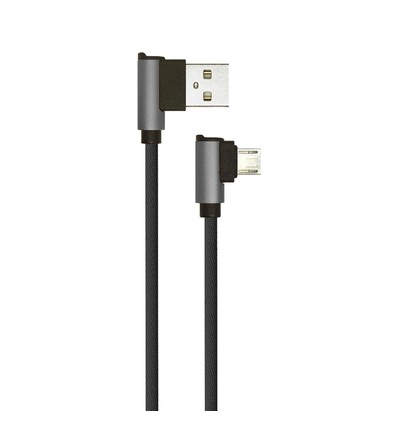 Câble Micro USB 1m Type-L, 2.4A - Black Diamond Series, noir, coton tissé