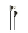 1m Micro USB kabel L-Type, 2.4A - Black Diamond Series, sort, vevd bomull