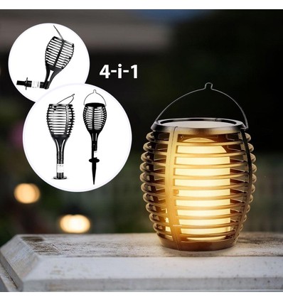Lampe de jardin solaire de luxe 4-en-1 - Noir, effet flamme, 65 cm de hauteur
