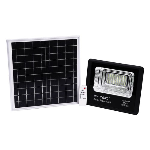 20W solcelle LED projektør - 1650lm, IP65, 6000K, sort, inkl. solpanel og fjernbetjening