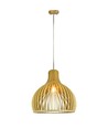 Ø35cm Houten pendellamp met chroom details - E27 fitting, rond, H45cm, decoratieve plafondlamp